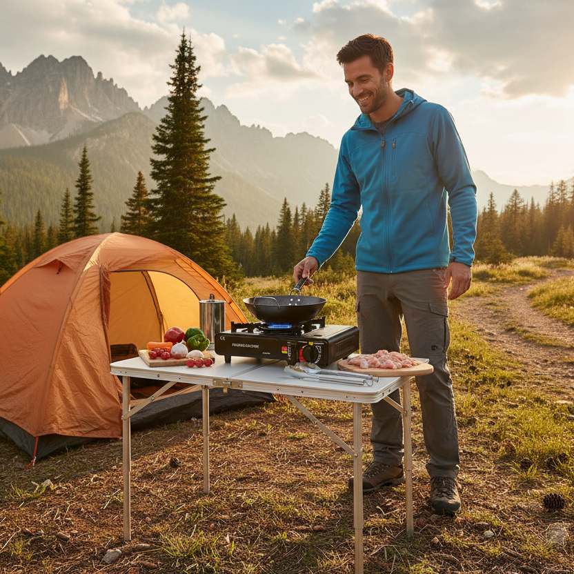 Réchaud à gaz de camping près à l'utilisation
