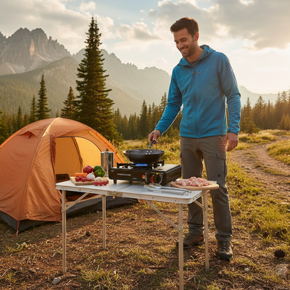 Réchaud à gaz de camping près à l'utilisation