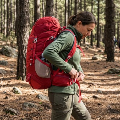 Sac à dos pour randonnée avec Femme dans un sentier boiosée