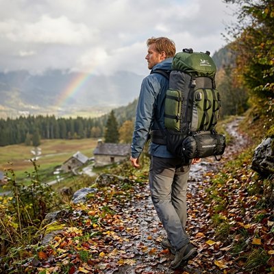 Sac à dos pour randonnée homme dans sentier rocailleux