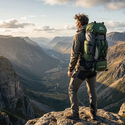 Sac à dos pour randonnée homme sur sommet d'une colline 