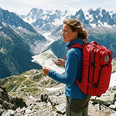 Sac à dos randonnée femme dans sentier montagneux