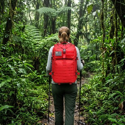 Sac à dos randonnée femme dans un sentiers forestier