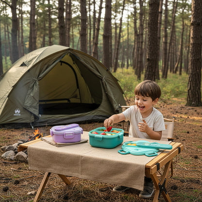 ustensile dans le couvercle du lunch box enfant d'organisation